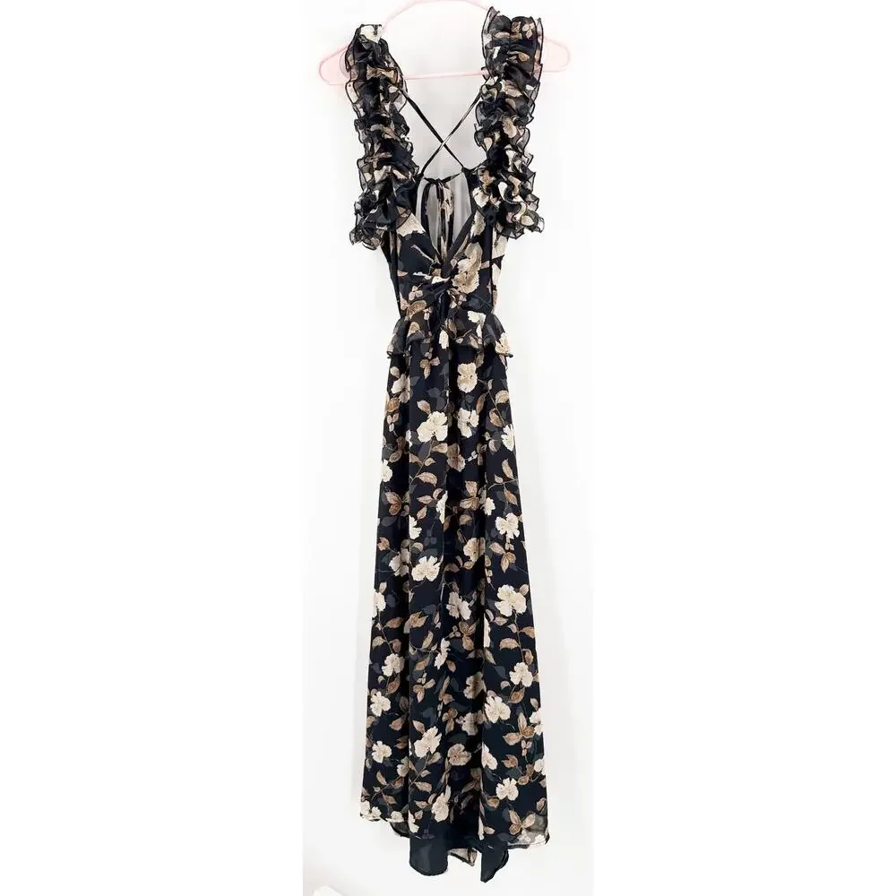 Petal & Pup Lucah Dress Size Large Frill Floral Maxi Wedding Formal Cocktail Blk - Picture 6 of 16